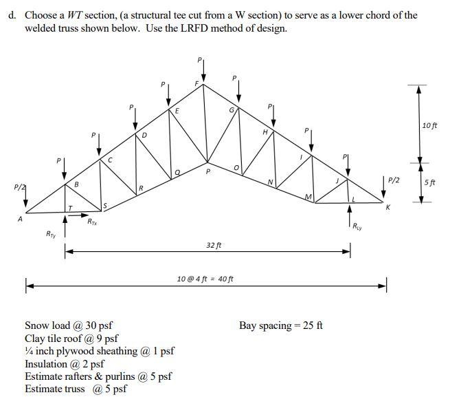 Solved d. Choose a WT section, (a structural tee cut from a | Chegg.com