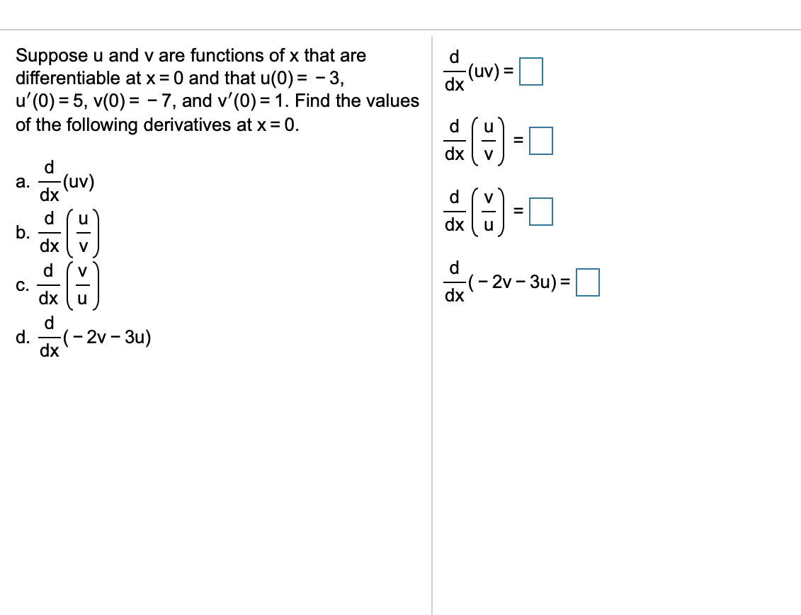 Solved D Suppose U And V Are Functions Of X That Are | Chegg.com