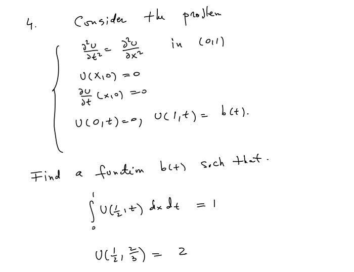 4. Consider the protem ⎩⎨⎧∂t2∂2u=∂x2∂2u in | Chegg.com