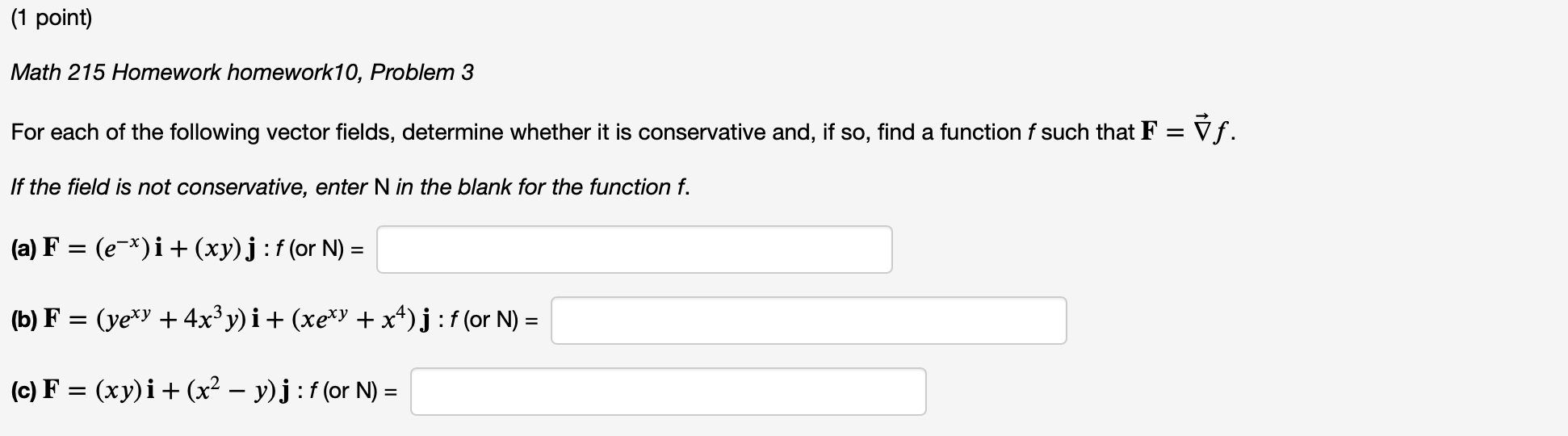 Solved (1 point) Math 215 Homework homework10, Problem 3 For | Chegg.com