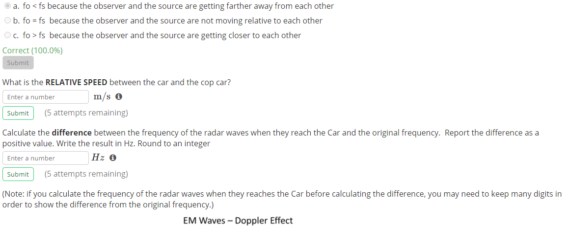 Solved Electromagnetic Wave - Doppler Effect - Car and Cop | Chegg.com
