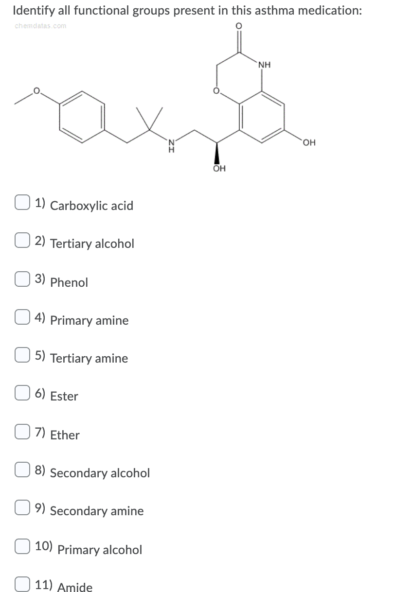 Solved Identify all functional groups present in this asthma | Chegg.com