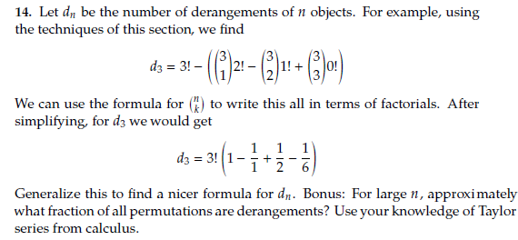 Solved 14. Let dn be the number of derangements of n | Chegg.com