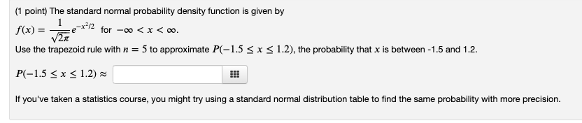 Solved (1 point) The standard normal probability density | Chegg.com