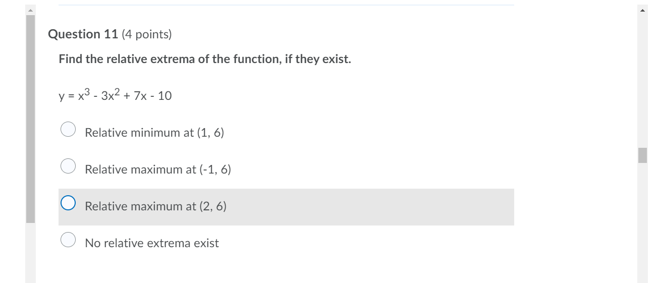 Solved Question 11 (4 Points) Find The Relative Extrema Of | Chegg.com