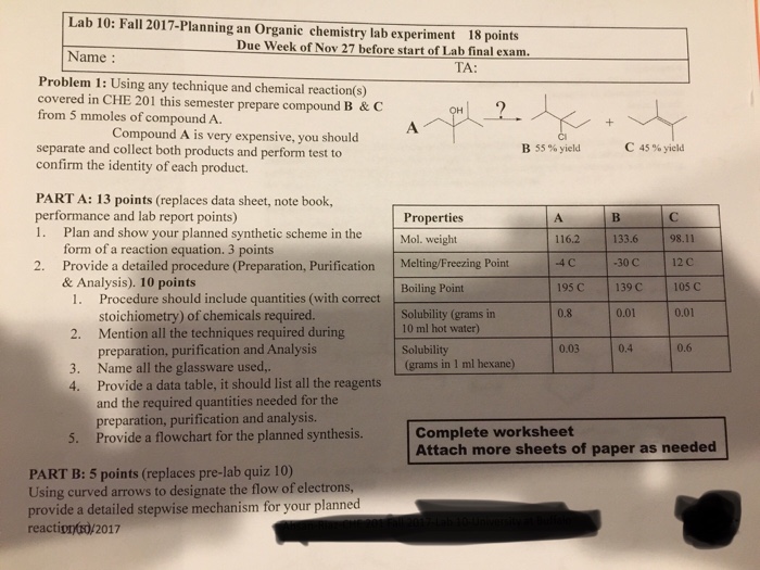 Solved Lab 10 Fall 2017 Planning An Organic Chemistry