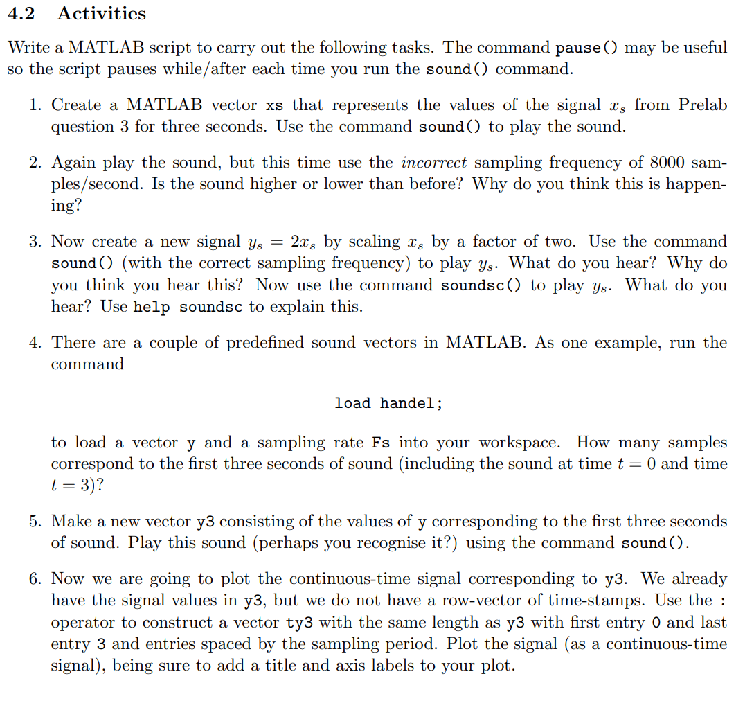 Solved 4.2 Activities Write a MATLAB script to carry out the | Chegg.com