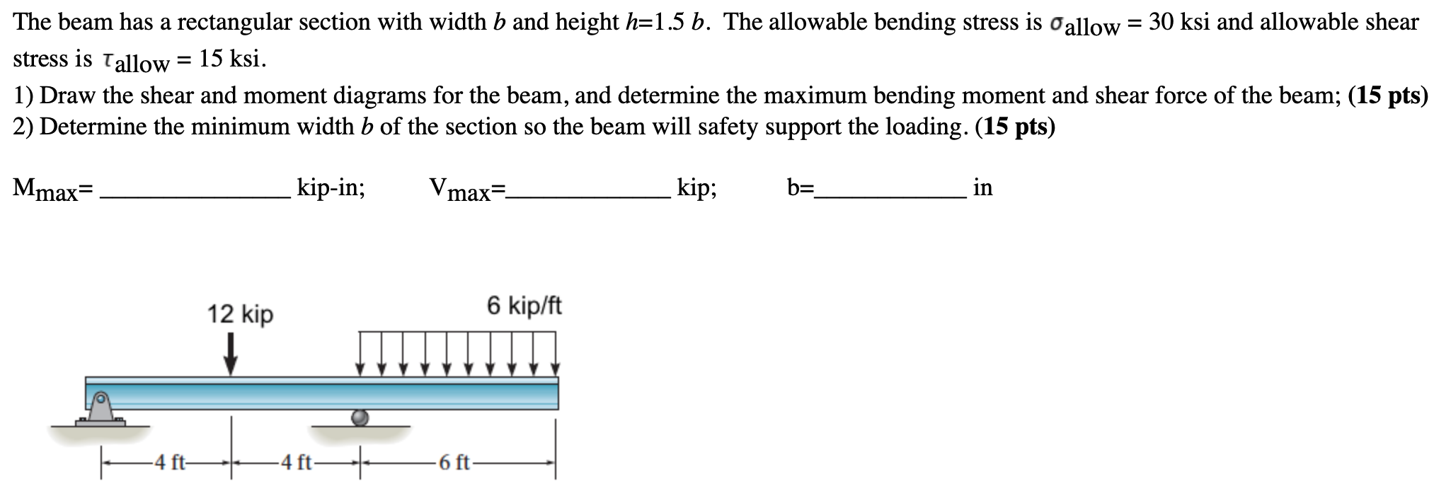 Solved The Beam Has A Rectangular Section With Width B And | Chegg.com