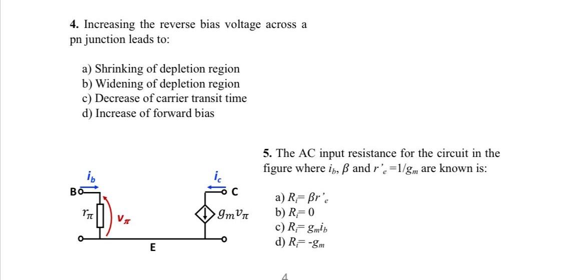 Solved 4. Increasing the reverse bias voltage across a pn | Chegg.com