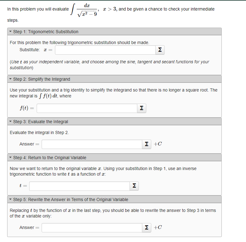 Solved In this problem you will evaluate ∫x2−9dx,x>3, and be | Chegg.com