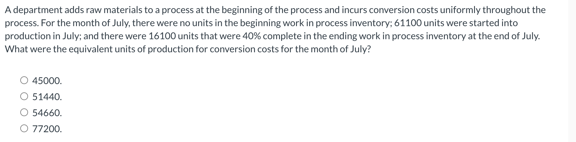 Solved A department adds raw materials to a process at the | Chegg.com