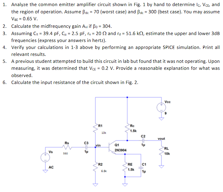 Solved 1. Analyze the common emitter amplifier circuit shown | Chegg.com
