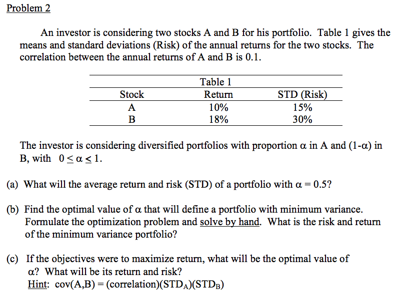 Solved Problem 2 An investor is considering two stocks A and | Chegg.com