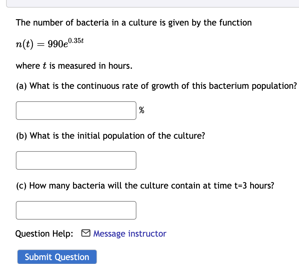 Solved The number of bacteria in a culture is given by the | Chegg.com