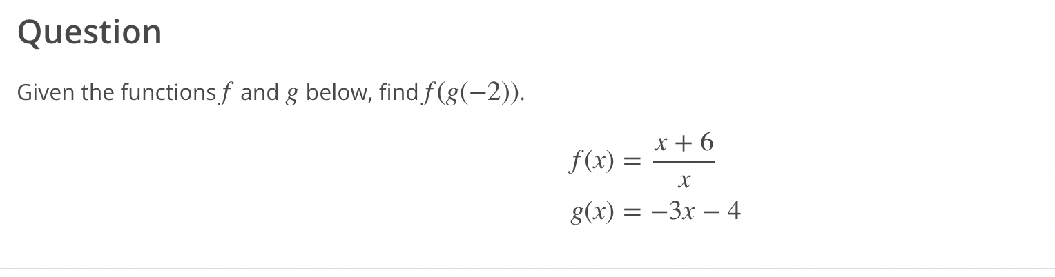 Solved Given The Functions F And G Below, Find F(g(−2)). | Chegg.com