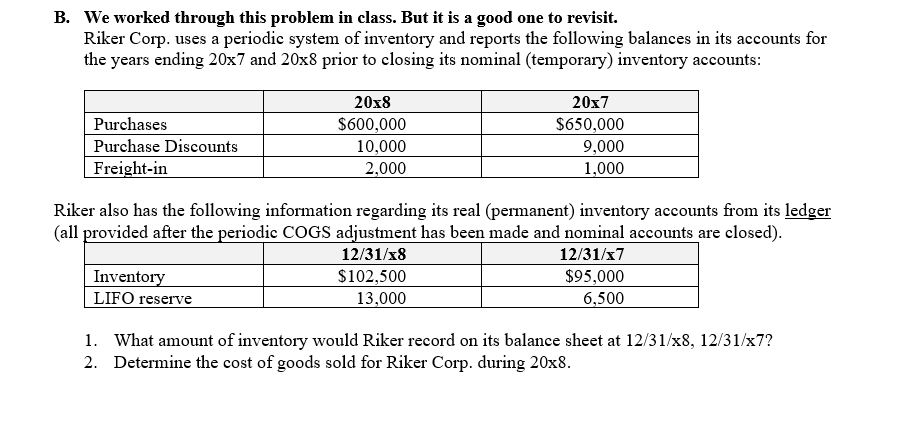 Solved B. ﻿We Worked Through This Problem In Class. But It | Chegg.com