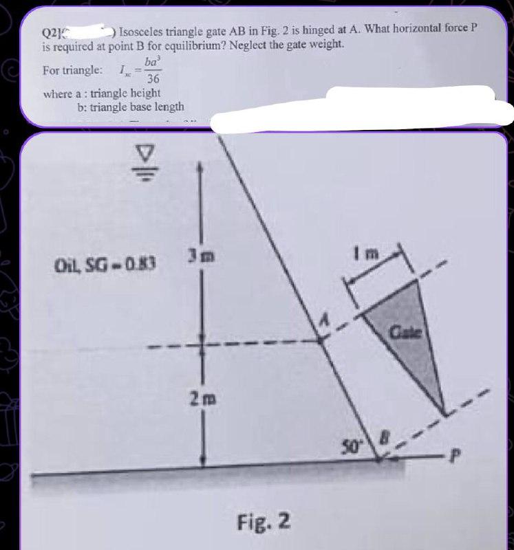 Solved Q2J Isosceles triangle gate AB in Fig. 2 is hinged at