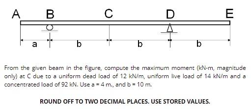 Solved A B C D E + A B B B From The Given Beam In The | Chegg.com