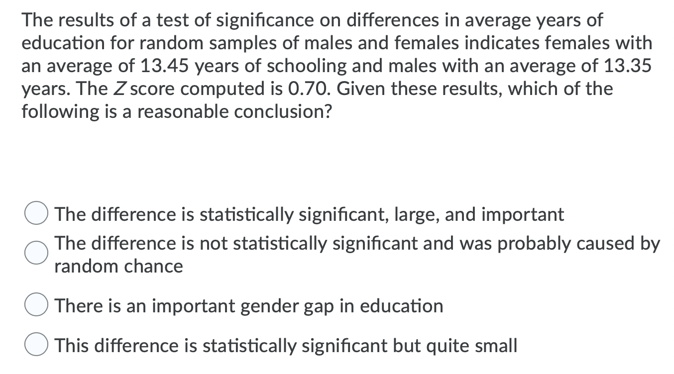 Significant Difference Questions Solved The results of a test of significance on differences | Chegg.com