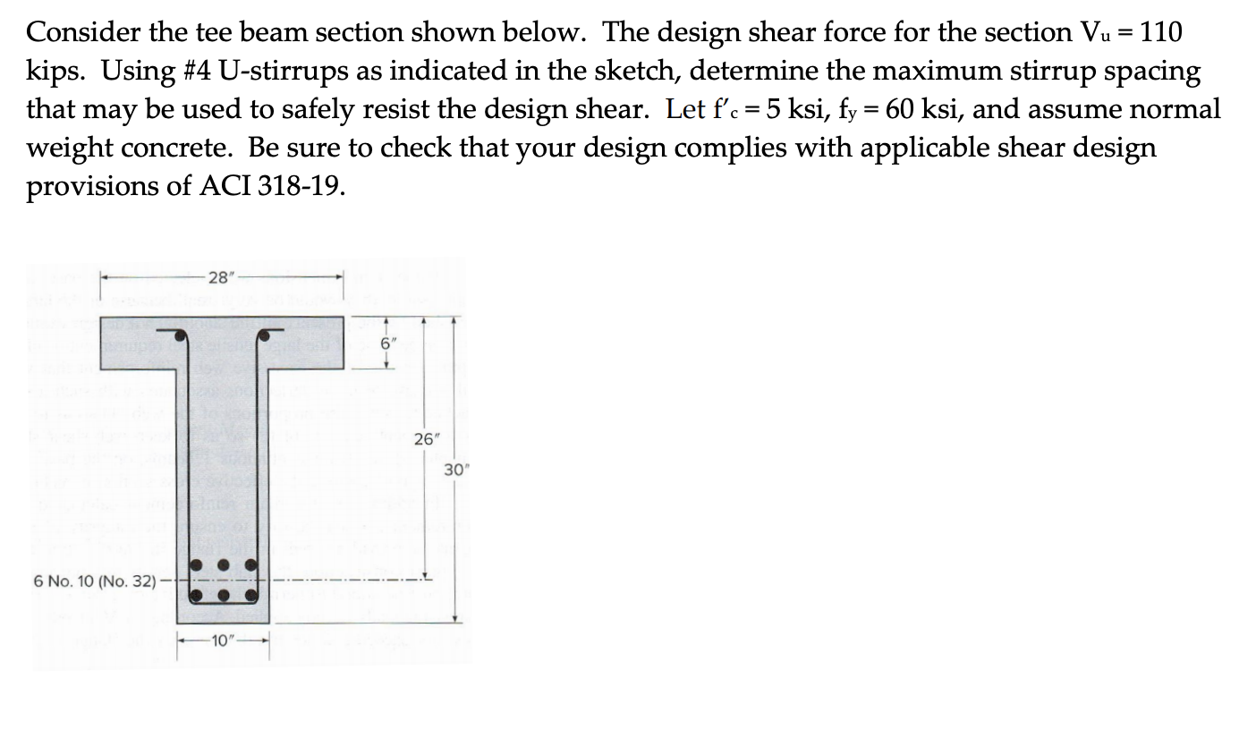 Solved Consider the tee beam section shown below. The design | Chegg.com