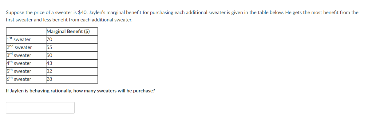 Solved Suppose the price of a sweater is $40. Jaylen's | Chegg.com