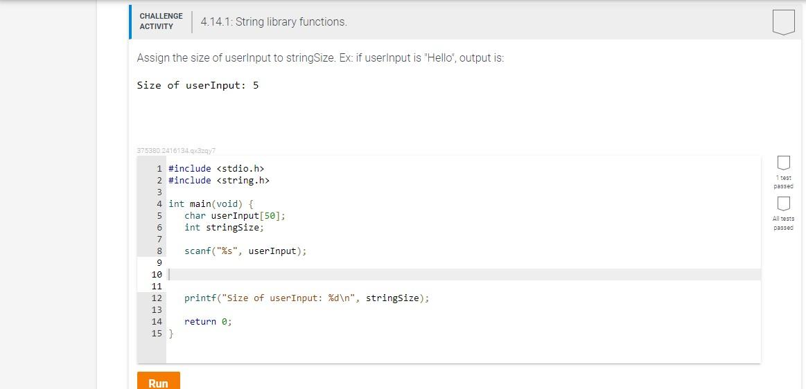 Solved CHALLENGE ACTIVITY 4.14.1: String Library Functions. | Chegg.com