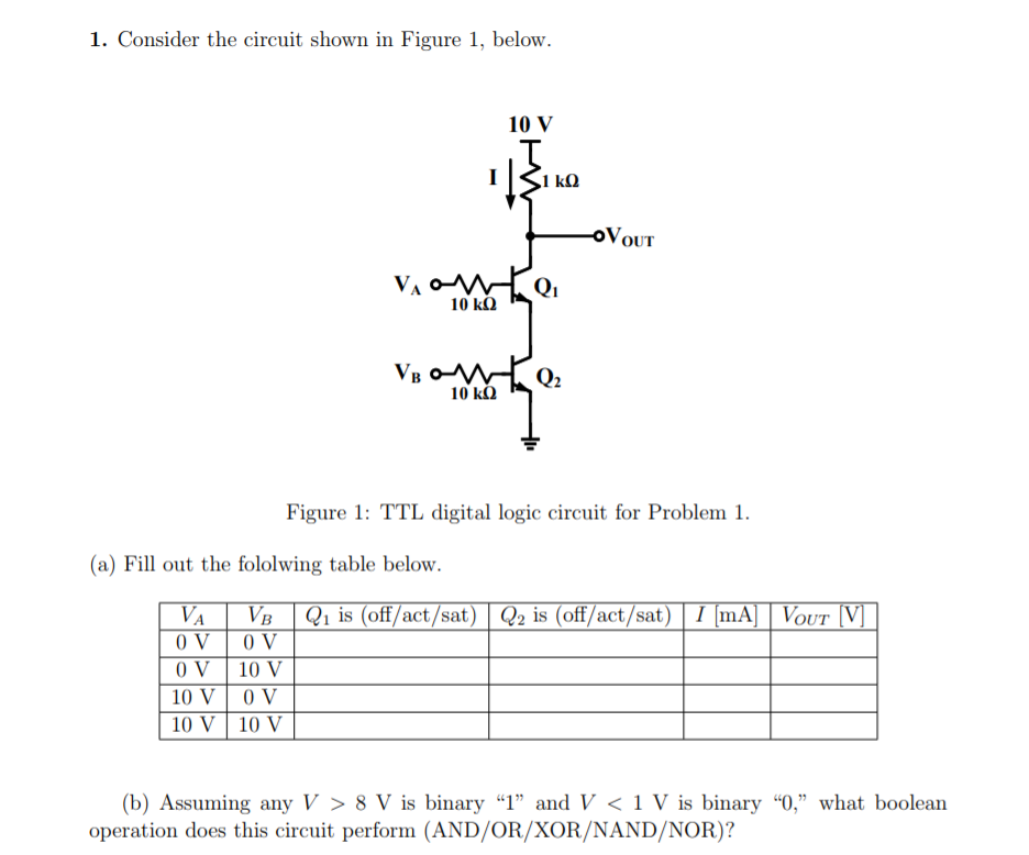 Solved 1. Consider the circuit shown in Figure 1, below 10 V | Chegg.com