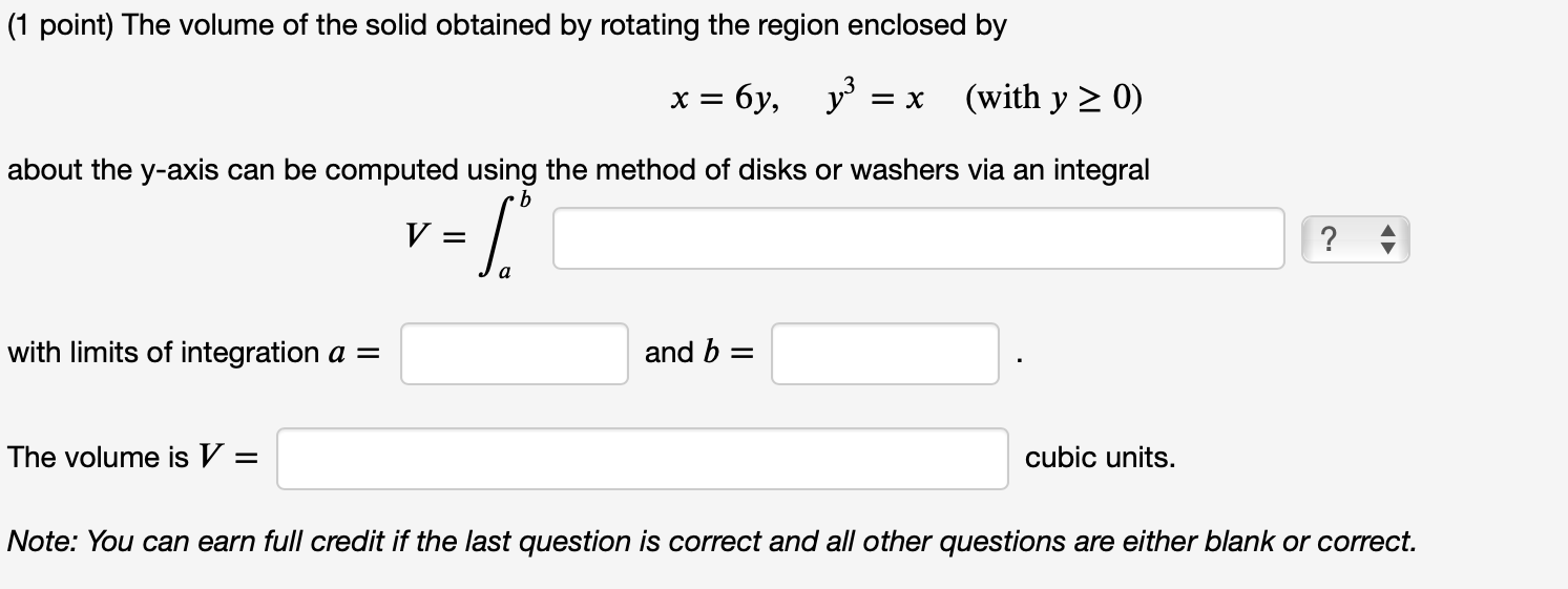 Solved 1 The Volume Of The Solid Obtained By Rotating Th Chegg Com