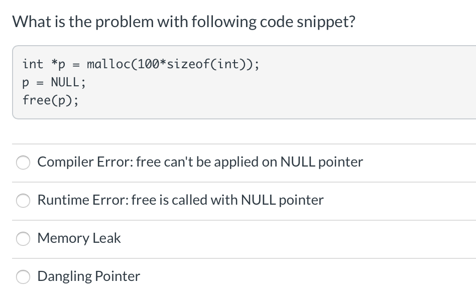 Solved What is the problem with following code snippet? int | Chegg.com