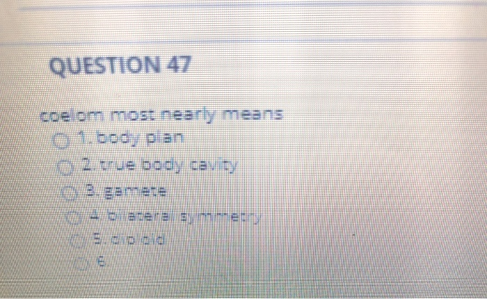 Solved QUESTION 47 coelom most nearly means 1. body pian O2 | Chegg.com