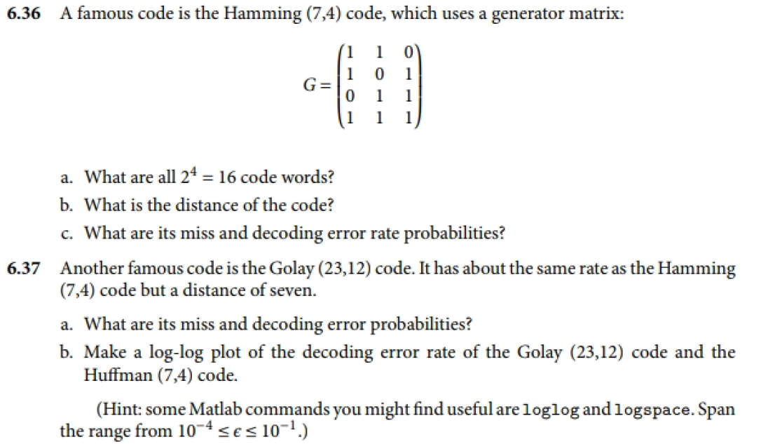 6.36 A famous code is the Hamming (7,4) code, which | Chegg.com