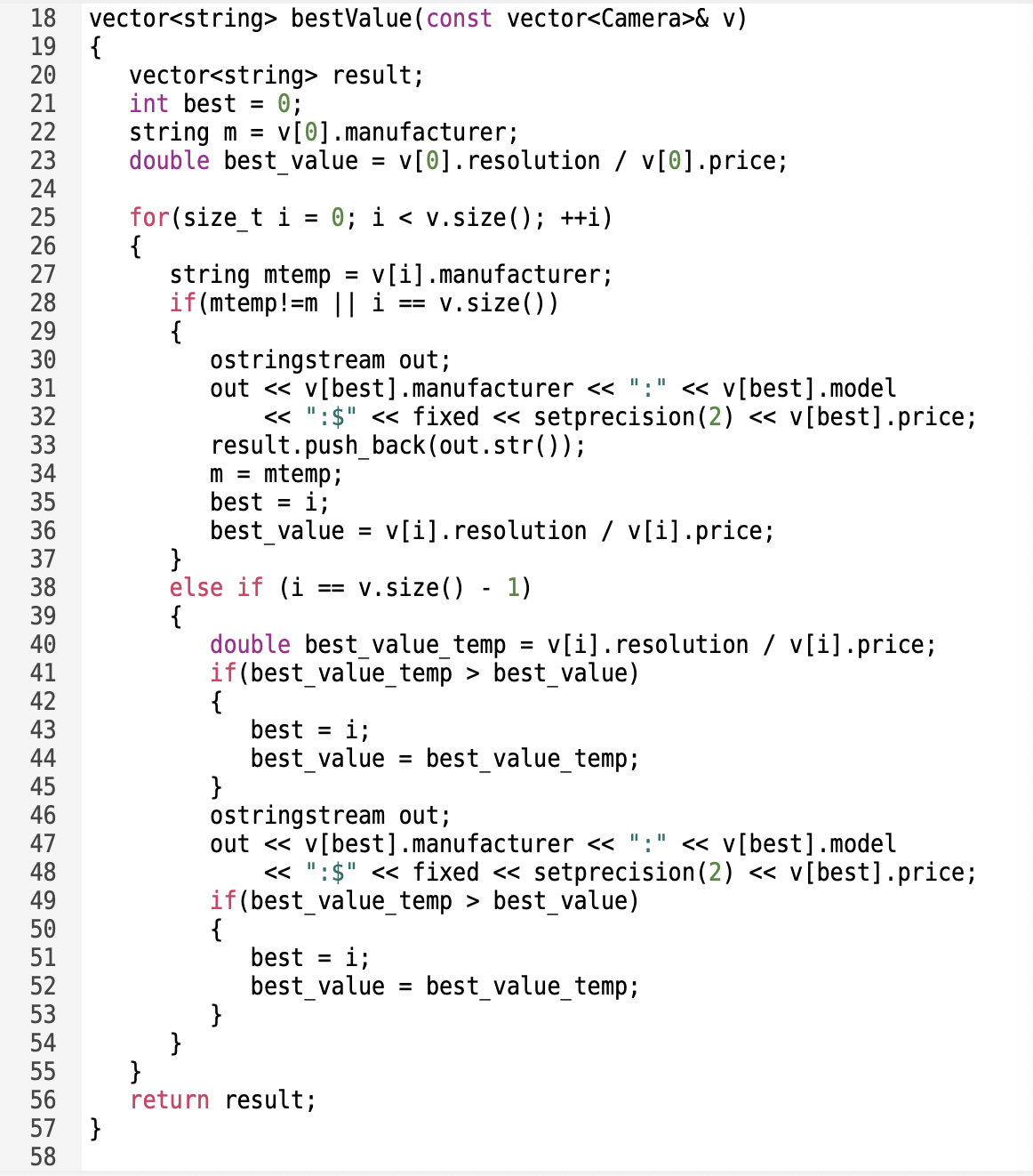 Solved Using the Camera structure defined in the file, write | Chegg.com