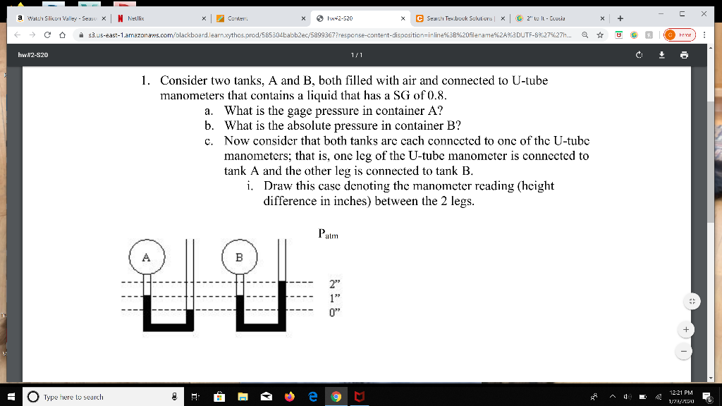 Solved 1. Consider Two Tanks, A And B, Both Filled With Air | Chegg.com