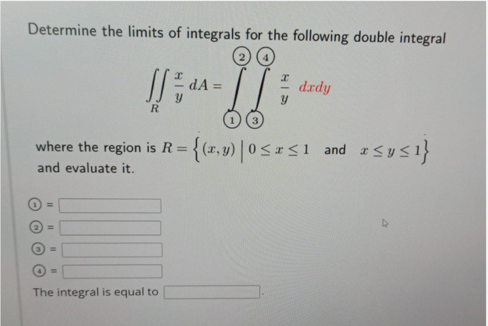 Solved Determine the limits of integrals for the following | Chegg.com
