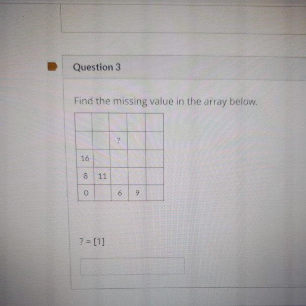 Solved Question 3 Find The Missing Value In The Array Below. | Chegg.com