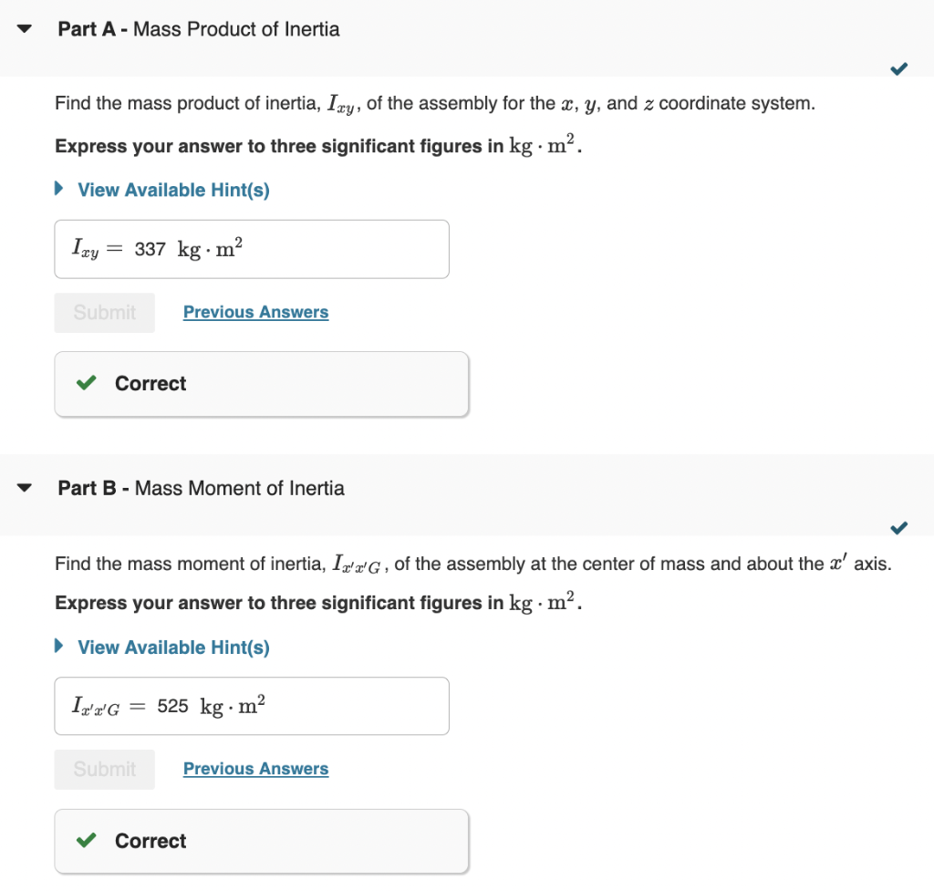 Solved To determine the mass moments and products of inertia | Chegg.com