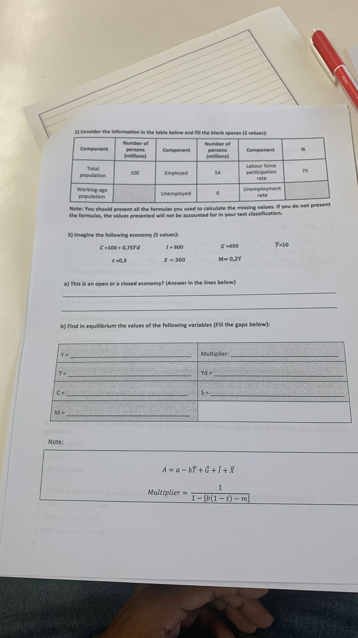 Solved 2) Consider the information in the table below and | Chegg.com