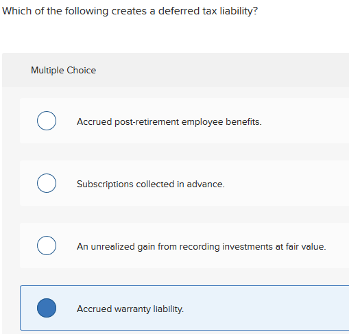 Solved Which of the following creates a deferred tax | Chegg.com
