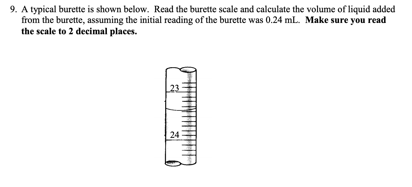 Solved 9. A typical burette is shown below. Read the burette