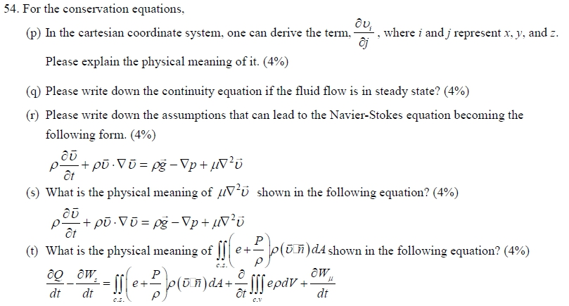 Solved 54. For the conservation equations, Ou; (p) In the | Chegg.com