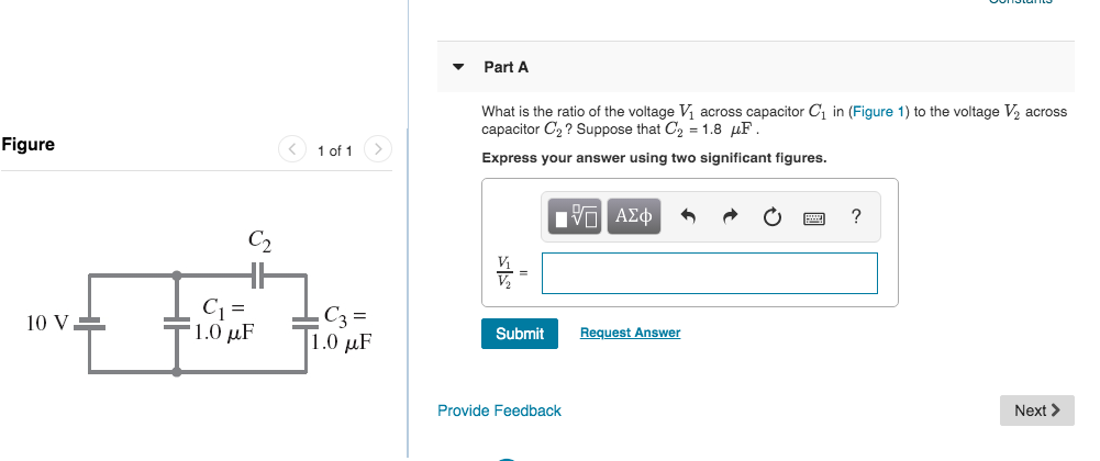 Solved Constants In (Figure 1), let V = 10.0 V and C1 = C2 = | Chegg.com