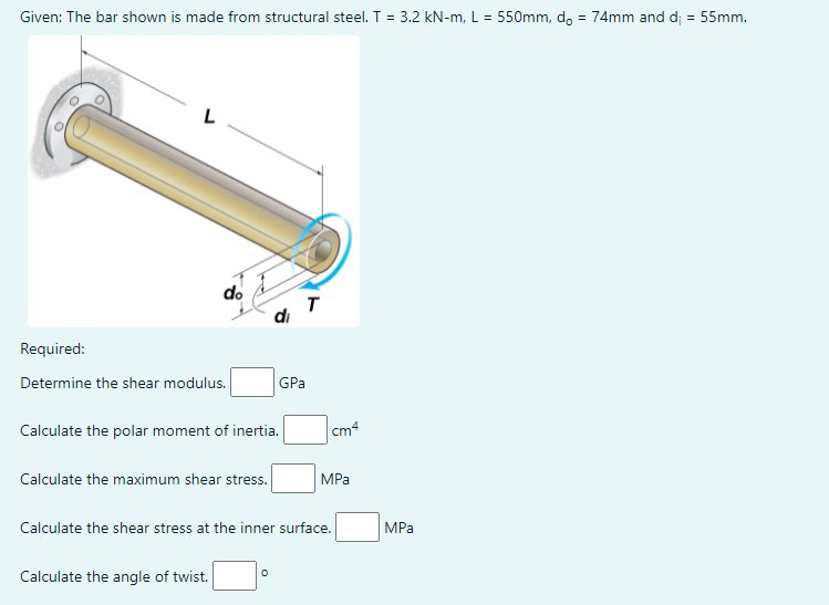 Solved Given: The Bar Shown Is Made From Structural Steel. T | Chegg.com