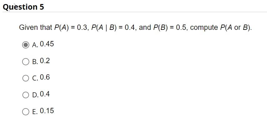 Solved Given That P(A)=0.3,P(A∣B)=0.4, And P(B)=0.5, Compute | Chegg.com