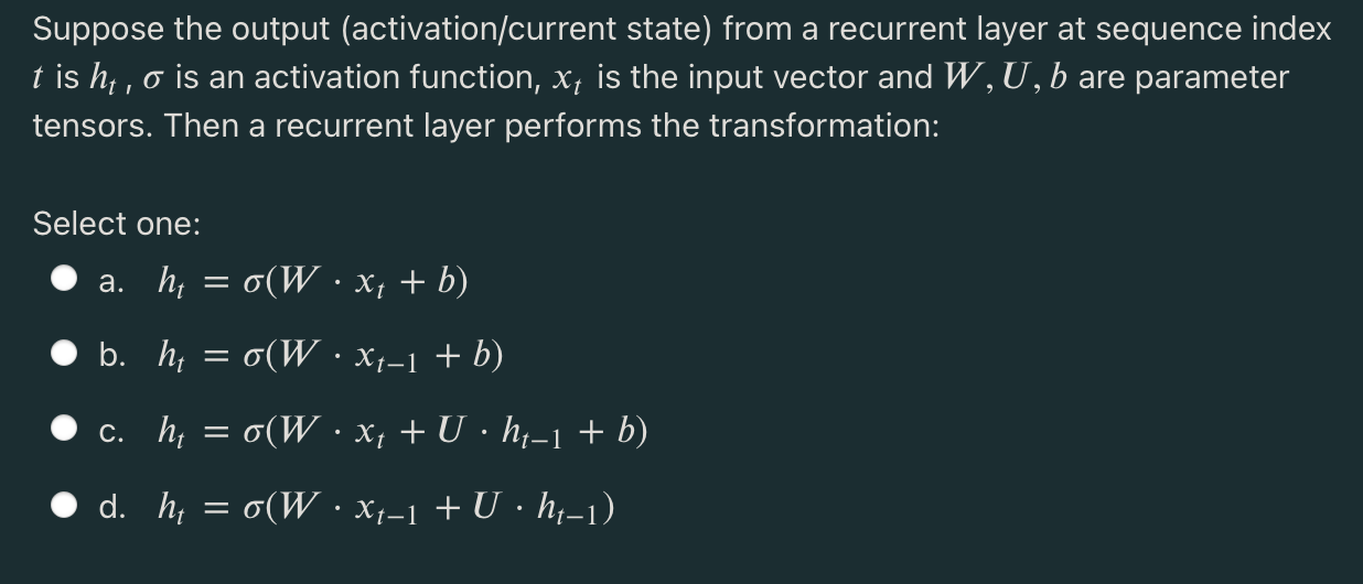 Solved Suppose the output (activation/current state) from a | Chegg.com
