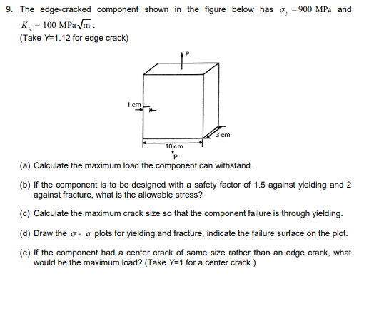 9. The edge-cracked component shown in the figure | Chegg.com