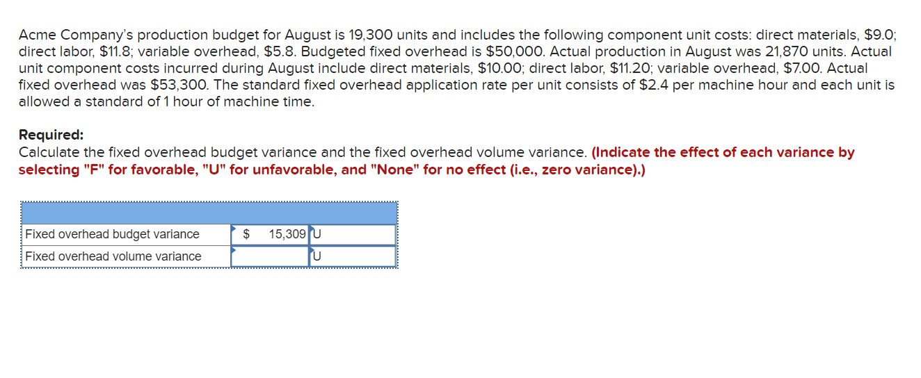 Solved Acme Company's production budget for August is 19,300 | Chegg.com