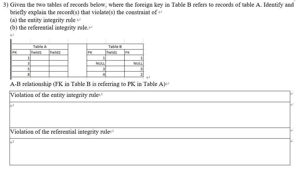 Solved 3) Given The Two Tables Of Records Below, Where The | Chegg.com