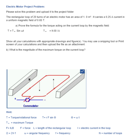 Electric Motor Project Problem: Please Solve This | Chegg.com