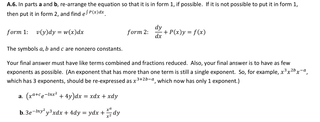 Solved A.6. In parts a and b, re-arrange the equation so | Chegg.com