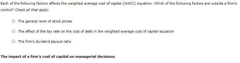 Solved Each of the following factors affects the weighted | Chegg.com